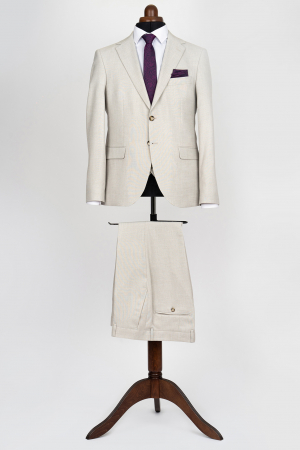 Imbracaminte Barbati - Costum barbati bej-deschis cu vesta slim fit