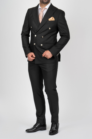 Costum barbati negru slim fit cu doua randuri de nasturi [1]