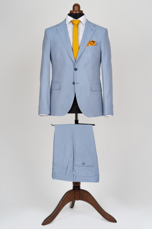 Costum barbati bleu-pepit slim fit [3]