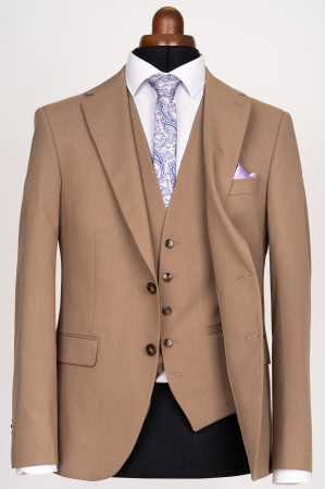 Costum barbati slim fit bej-maro cu vesta reversibila [4]