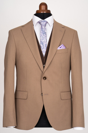 Costum barbati slim fit bej-maro cu vesta reversibila [5]