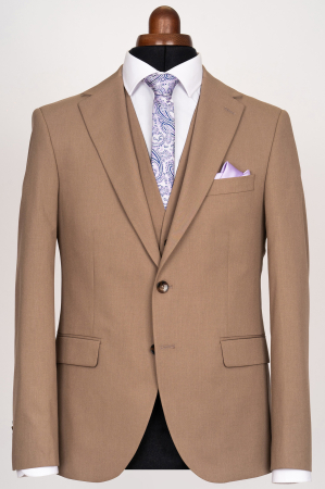 Costum barbati slim fit bej-maro cu vesta reversibila [2]