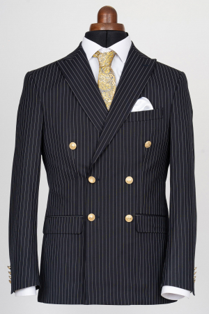 Costum barbati slim fit bleumarin-dungi cu doua randuri de nasturi aurii [1]