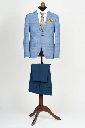 Costum cu vesta slim fit albastru-caro [0]