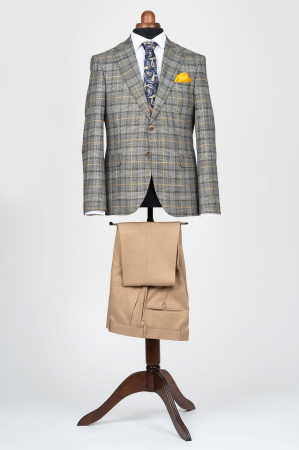 Imbracaminte Barbati - Costum cu vesta slim fit camel