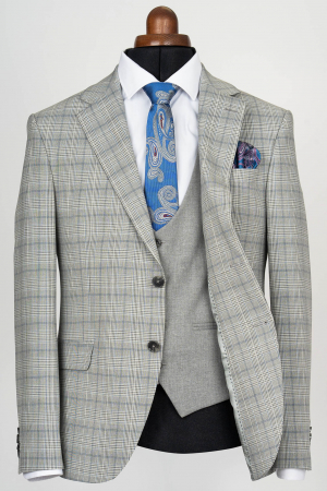 Costum cu vesta slim fit gri-bleu caro [2]