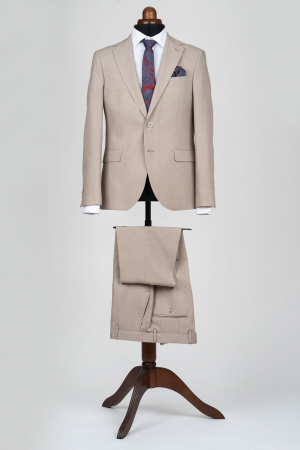 Costum slim fit bej-pepit- Talia 2 [0]