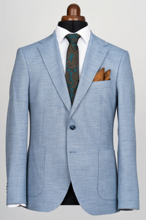 Costum barbati slim fit bleu-pepit cu buzunare aplicate [1]