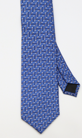 Cravata albastra cu imprimeu geometric alb si maro [1]