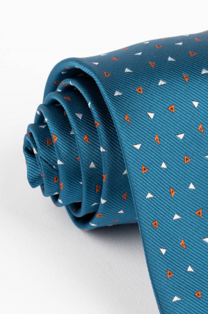 Cravata albastru petrol cu imprimeuri geometrice albe si portocalii [1]