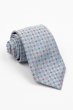 Accesorii - Cravata bleu cu imprimeu floral albastru si portocaliu