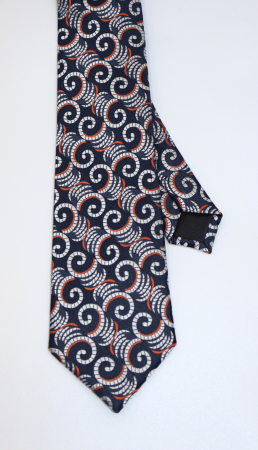 Cravata bleumarin cu imprimeu abstract orange si alb [1]
