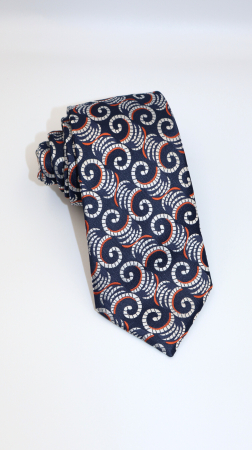 Cravate - Cravata bleumarin cu imprimeu abstract orange si alb