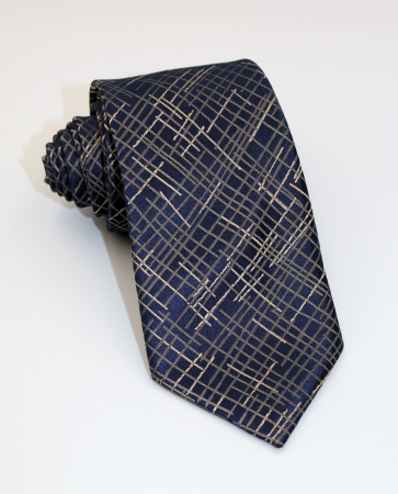 Cravate - Cravata bleumarin cu imprimeu geometric bej