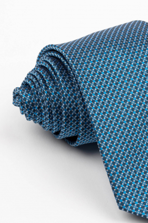 Cravata albastra cu imprimeu geometric argintiu si insertie neagra [1]