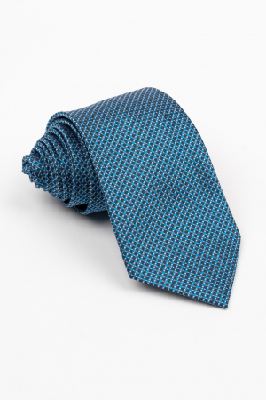 Accesorii - Cravata albastra cu imprimeu geometric argintiu si insertie neagra
