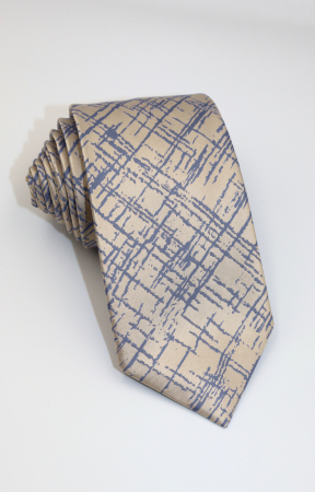 Cravate - Cravata crem cu imprimeu abstract albastru