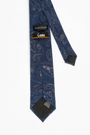 Cravata din matase naturala bleumarin cu model floral argintiu si roz [2]