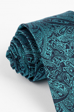 Cravata din matase naturala bleumarin cu model floral turcoaz [1]