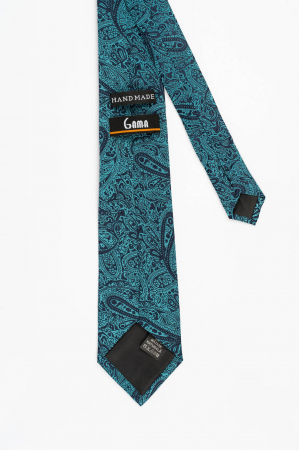 Cravata din matase naturala bleumarin cu model floral turcoaz [2]