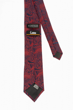 Cravata din matase naturala bleumarin cu model floral visiniu [2]