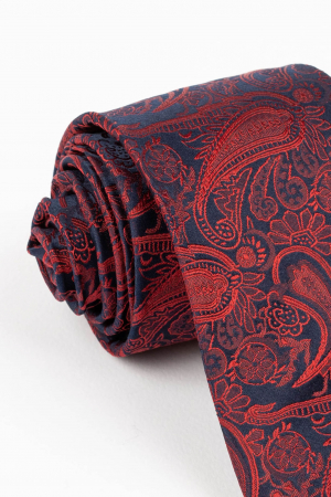 Cravata din matase naturala bleumarin cu model floral visiniu [1]