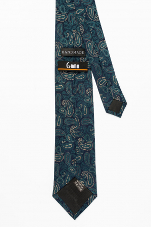 Cravata din matase naturala bleumarin cu model paisley verde si crem [2]