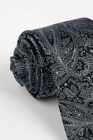 Cravata din matase naturala neagra cu model paisley bleu [1]