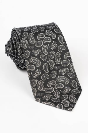 Cravata din matase naturala neagra cu model paisley gri [0]