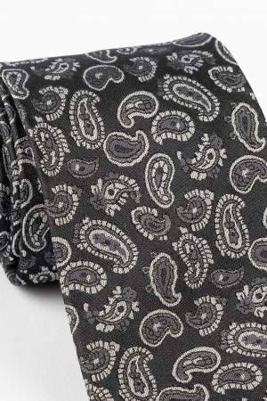 Cravata din matase naturala neagra cu model paisley gri [1]