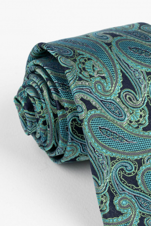 Cravata din matase naturala neagra cu model paisley turcoaz [1]
