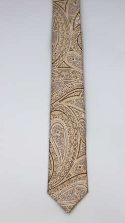 Cravata ingusta bej cu model paisley auriu si maro deschis [1]