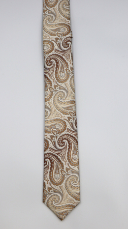 Cravata ingusta bej cu model paisley maro si crem [1]
