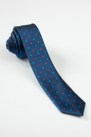 Cravata ingusta bleumarin cu imprimeuri colorate [0]