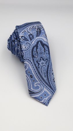 Cravate - Cravata ingusta bleumarin cu model paisley bleu si alb