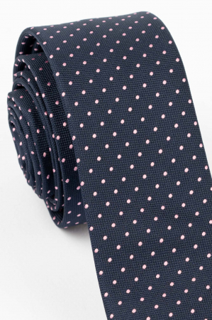 Cravata ingusta bleumarin cu picouri roz [1]