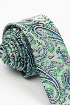 Cravata ingusta cu imprimeu paisley albastru si verde [1]