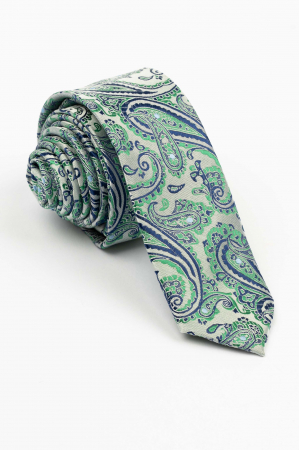 Cravate - Cravata ingusta cu imprimeu paisley albastru si verde