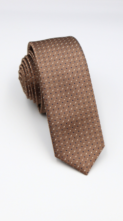 Cravate - Cravata ingusta maro cu picouri alb si bleumarin