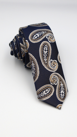 Cravate - Cravata ingusta navy cu paisley crem si ivory
