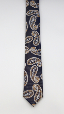 Cravata ingusta navy cu paisley crem si ivory [1]