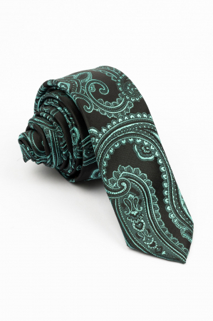 Cravate - Cravata ingusta neagra cu imprimeu floral verde