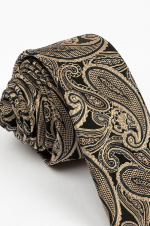 Cravata ingusta neagra  cu imprimeu paisley cappuccino [1]