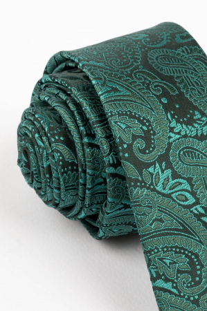 Cravata ingusta neagra cu imprimeu paisley verde [1]