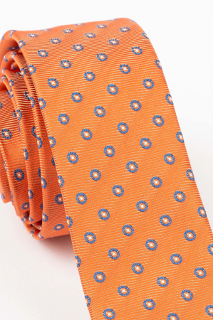 Cravata ingusta portocalie cu buline albastre [1]