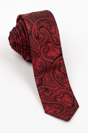 Cravate - Cravata ingusta rosie cu paisley negru