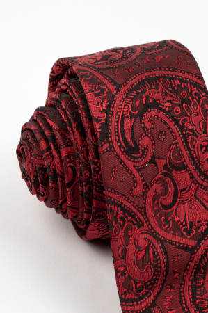 Cravata ingusta rosie cu paisley negru [1]