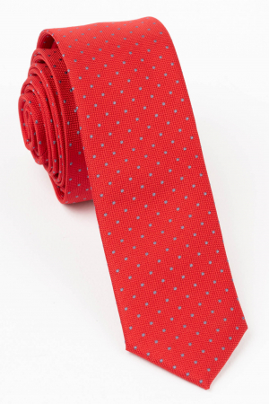 Cravata ingusta rosie cu picouri gri [0]