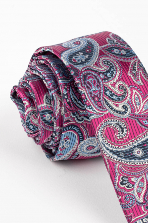 Cravata ingusta roz magenta cu imprimeu paisley bleu si argintiu [1]