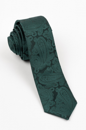 Accesorii - Cravata ingusta verde cu imprimeu paisley